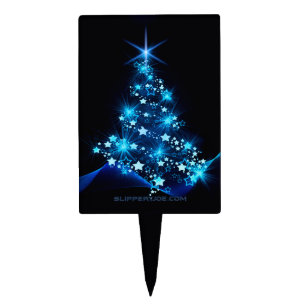 stylized Christmas tree SlipperyJoe glowing blue s Cake Topper