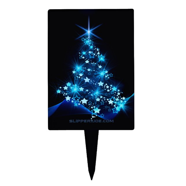 stylized Christmas tree SlipperyJoe glowing blue s Cake Topper (Front)