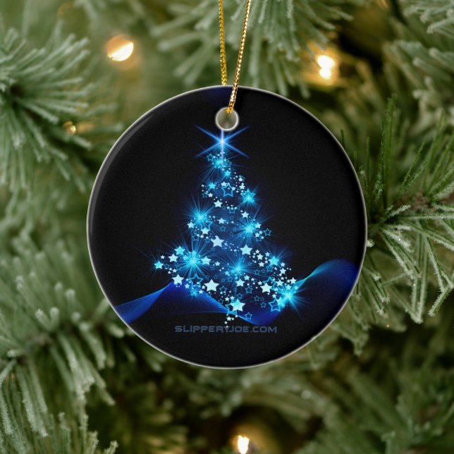 stylized Christmas tree SlipperyJoe glowing blue s Ceramic Ornament (Tree)