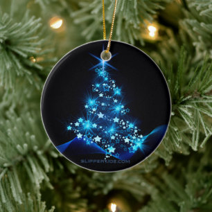 stylized Christmas tree SlipperyJoe glowing blue s Ceramic Ornament