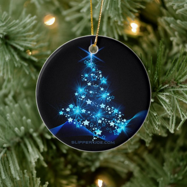 stylized Christmas tree SlipperyJoe glowing blue s Ceramic Ornament (Tree)