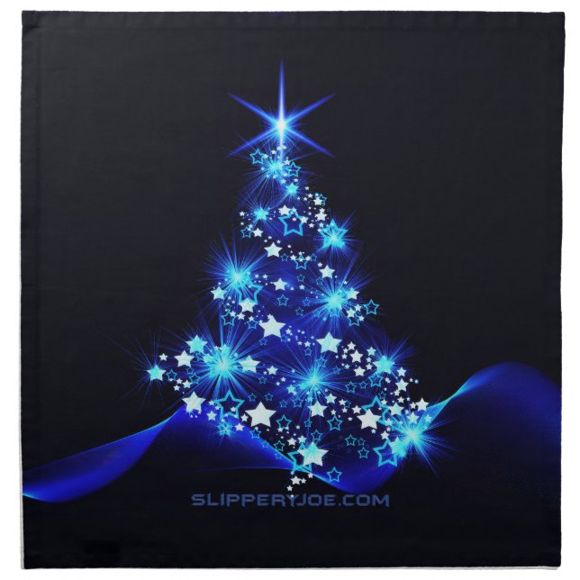 stylized Christmas tree SlipperyJoe glowing blue s Cloth Napkin (Front)