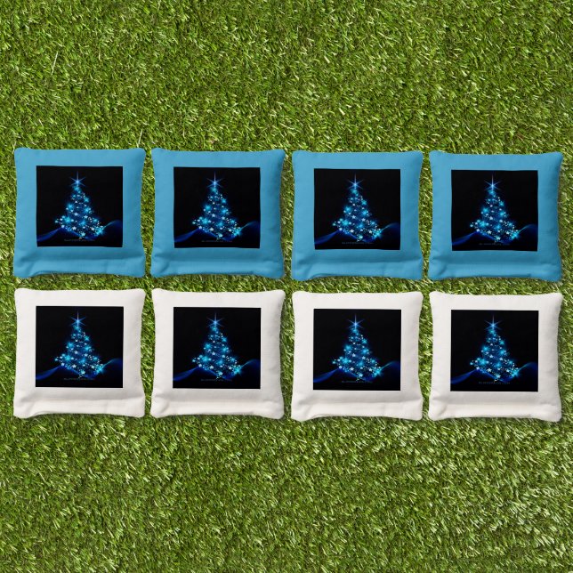 stylized Christmas tree SlipperyJoe glowing blue s Cornhole Bags (Set)