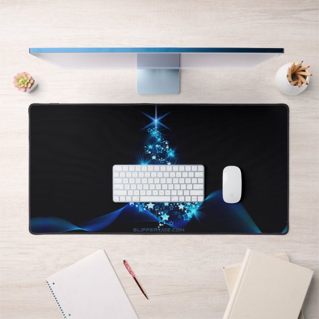 stylized Christmas tree SlipperyJoe glowing blue s Desk Mat (Office 1)
