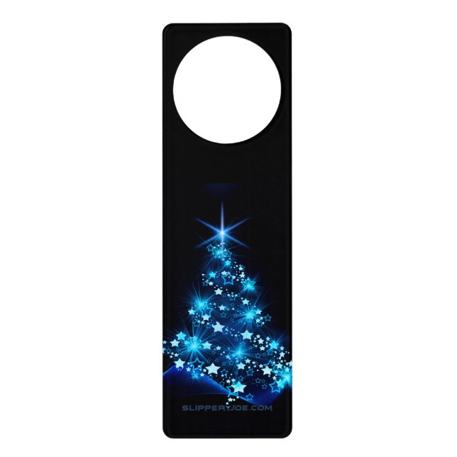 stylized Christmas tree SlipperyJoe glowing blue s Door Hanger (Front)