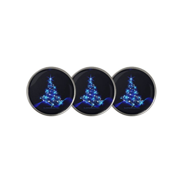 stylized Christmas tree SlipperyJoe glowing blue s Golf Ball Marker (3 Up)