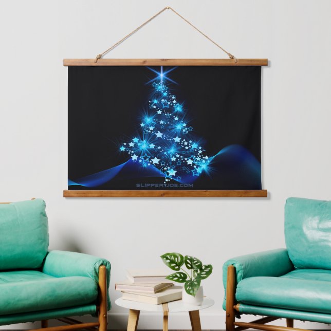 stylized Christmas tree SlipperyJoe glowing blue s Hanging Tapestry (Living Room)