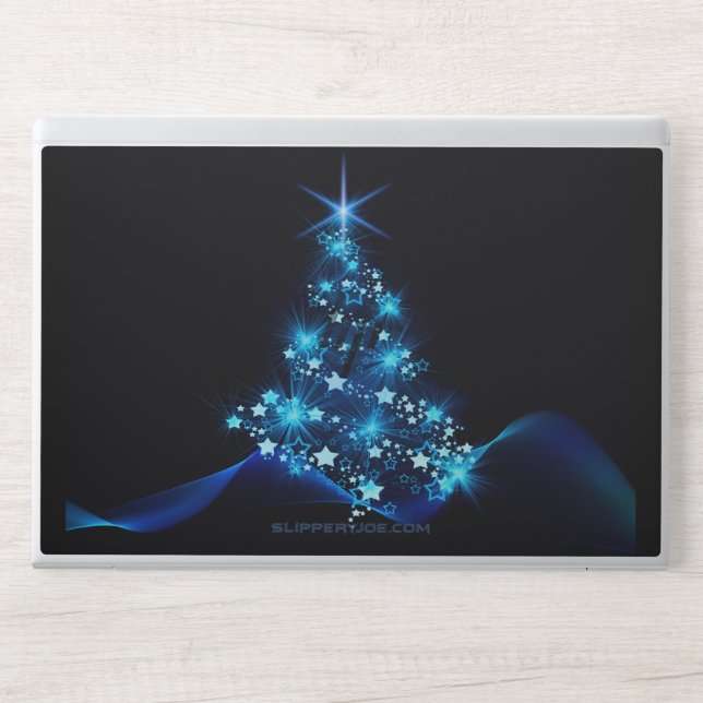 stylized Christmas tree SlipperyJoe glowing blue s HP Laptop Skin (Front)