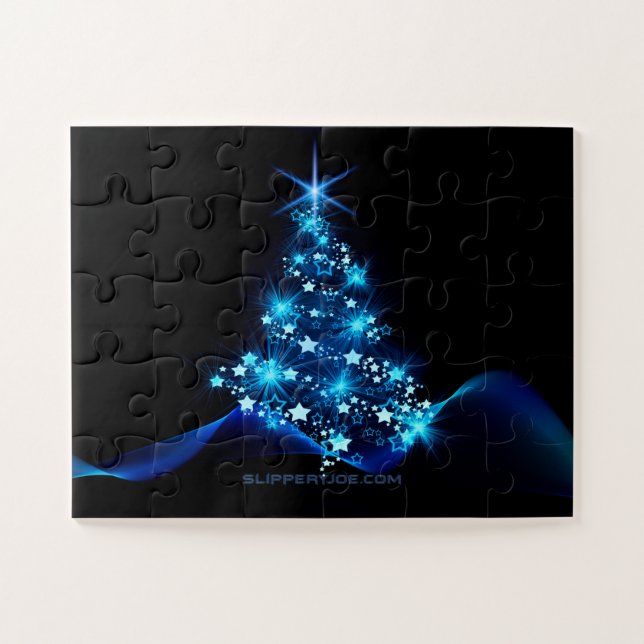 stylized Christmas tree SlipperyJoe glowing blue s Jigsaw Puzzle (Horizontal)