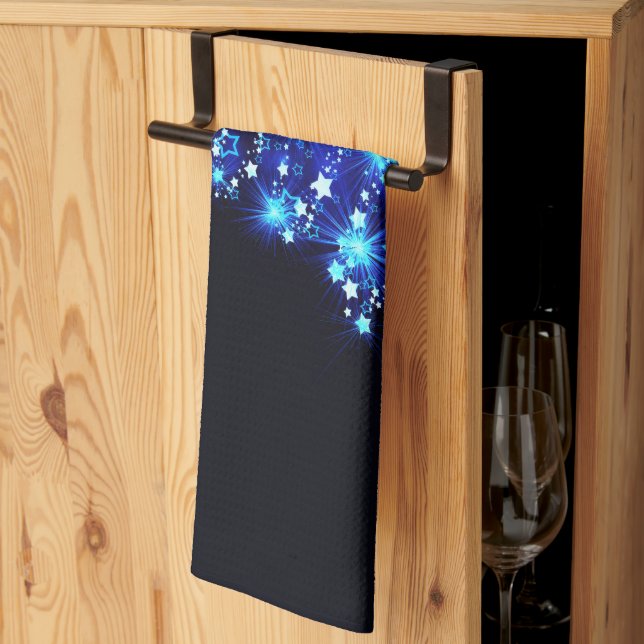 stylized Christmas tree SlipperyJoe glowing blue s Kitchen Towel (Thirds Fold)