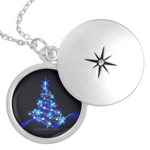 stylized Christmas tree SlipperyJoe glowing blue s Locket Necklace