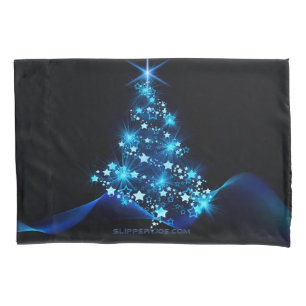 stylized Christmas tree SlipperyJoe glowing blue s Pillow Case