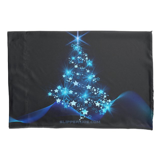 stylized Christmas tree SlipperyJoe glowing blue s Pillow Case (Front)