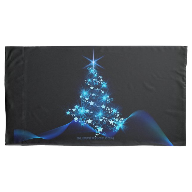 stylized Christmas tree SlipperyJoe glowing blue s Pillow Case (Front)