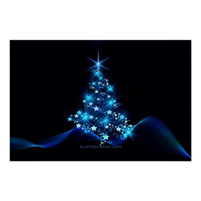 stylized Christmas tree SlipperyJoe glowing blue s Poster (Front)