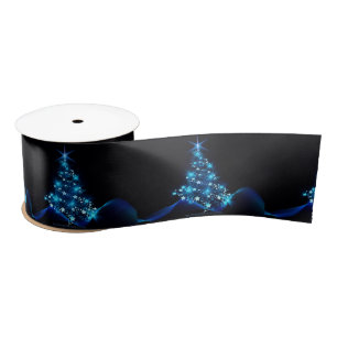 stylized Christmas tree SlipperyJoe glowing blue s Satin Ribbon