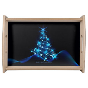 stylized Christmas tree SlipperyJoe glowing blue s Serving Tray