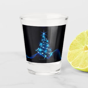 stylized Christmas tree SlipperyJoe glowing blue s Shot Glass
