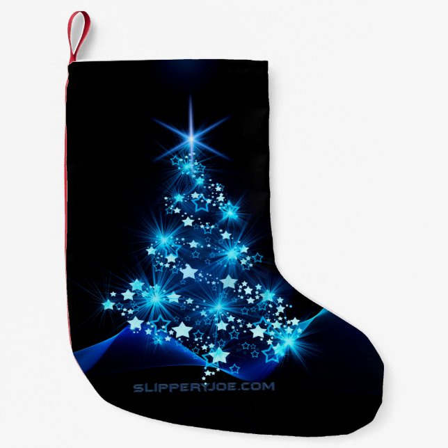 stylized Christmas tree SlipperyJoe glowing blue s Small Christmas Stocking (Front)