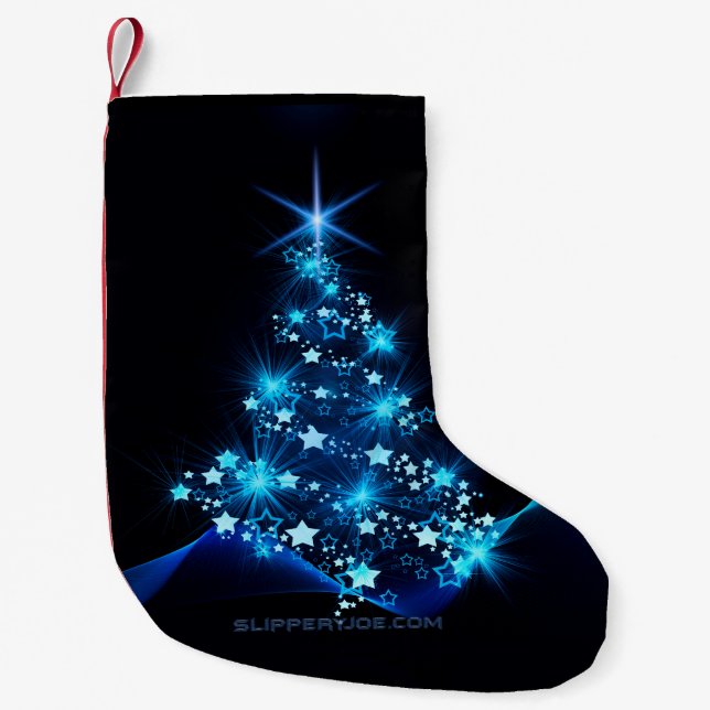 stylized Christmas tree SlipperyJoe glowing blue s Small Christmas Stocking (Front)