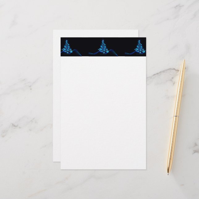 stylized Christmas tree SlipperyJoe glowing blue s Stationery (Front/Back In Situ)
