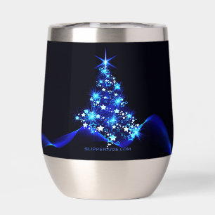 stylized Christmas tree SlipperyJoe glowing blue s Thermal Wine Tumbler