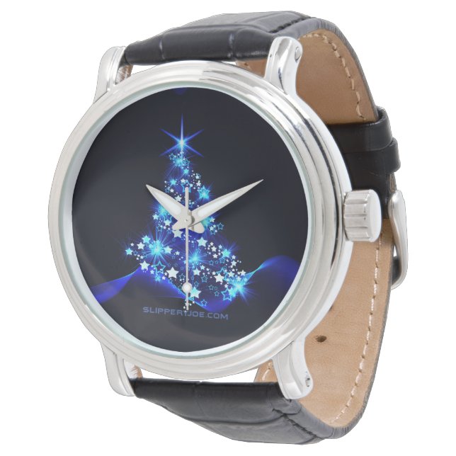 stylized Christmas tree SlipperyJoe glowing blue s Watch (Angled)