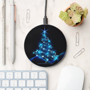 stylized Christmas tree SlipperyJoe glowing blue s Wireless Charger