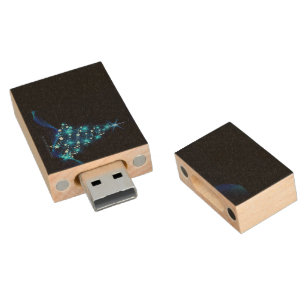 stylized Christmas tree SlipperyJoe glowing blue s Wood Flash Drive
