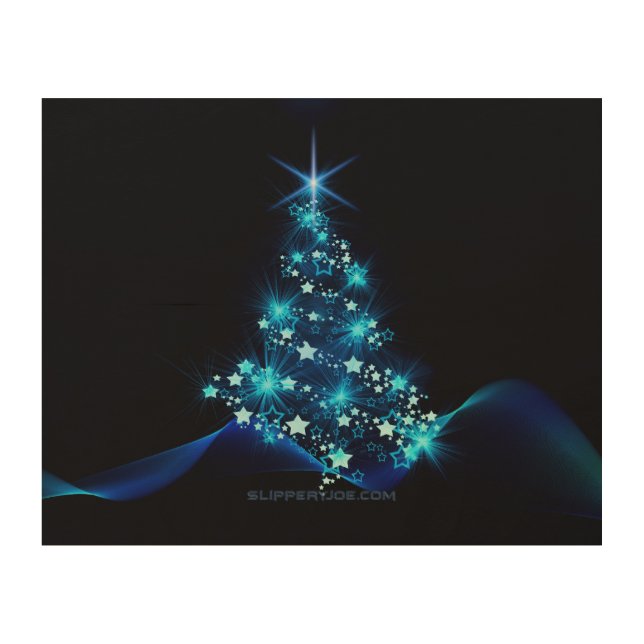 stylized Christmas tree SlipperyJoe glowing blue s Wood Wall Art (Front)