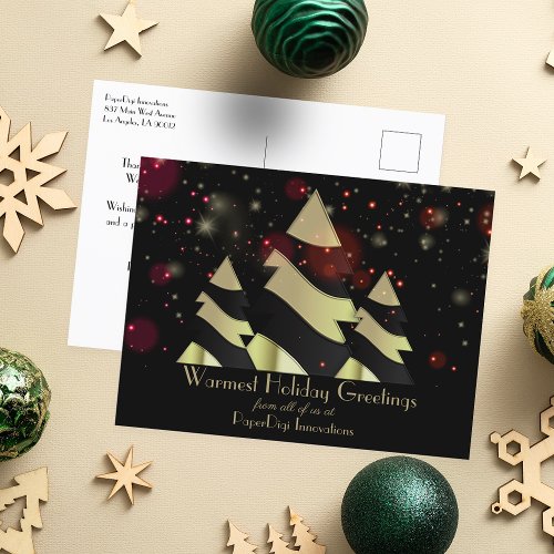 Stylized Christmas Trees and Snowflakes Corporate Holiday Postcard