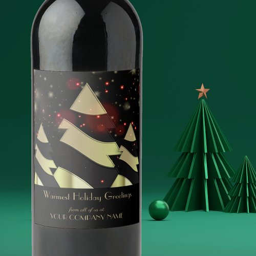 Stylized Christmas Trees and Snowflakes Corporate Wine Label