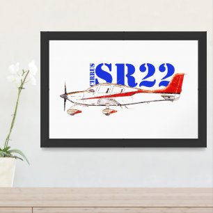 Stylized Cirrus SR22 Plane with Bold Typography Framed Art