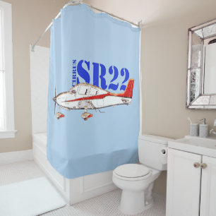 Stylized Cirrus SR22 Plane with Bold Typography Shower Curtain