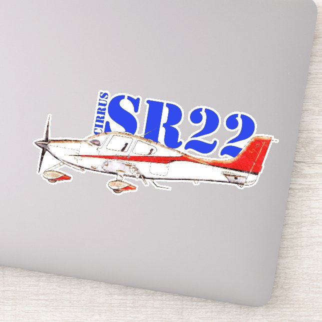 Stylized Cirrus SR22 Plane with Bold Typography Sticker (Detail)