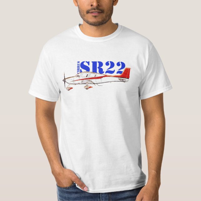 Stylized Cirrus SR22 Plane with Bold Typography T-Shirt (Front)