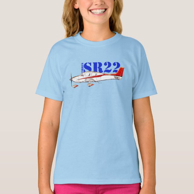 Stylized Cirrus SR22 Plane with Bold Typography T-Shirt (Front)