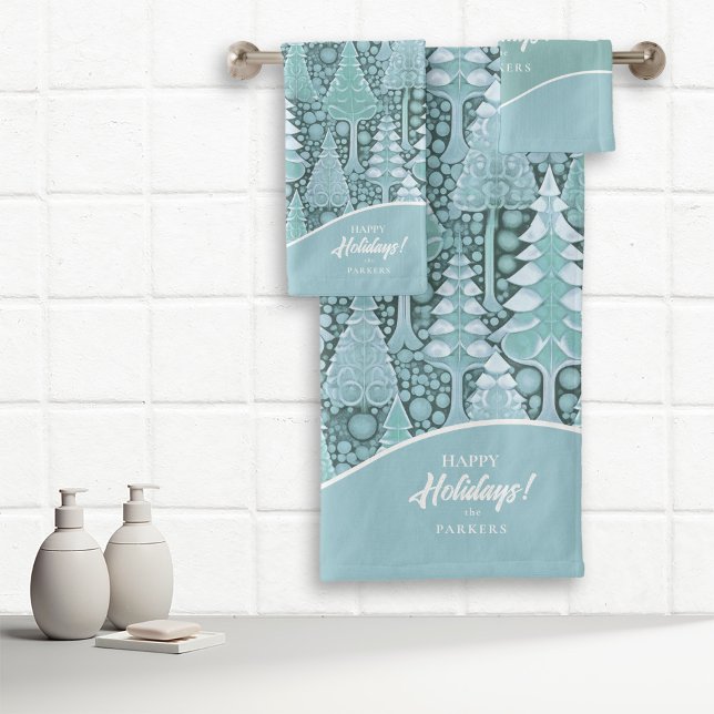 Stylized Coastal Christmas Trees Pattern#6 ID1009 Bath Towel Set (Creator Uploaded)
