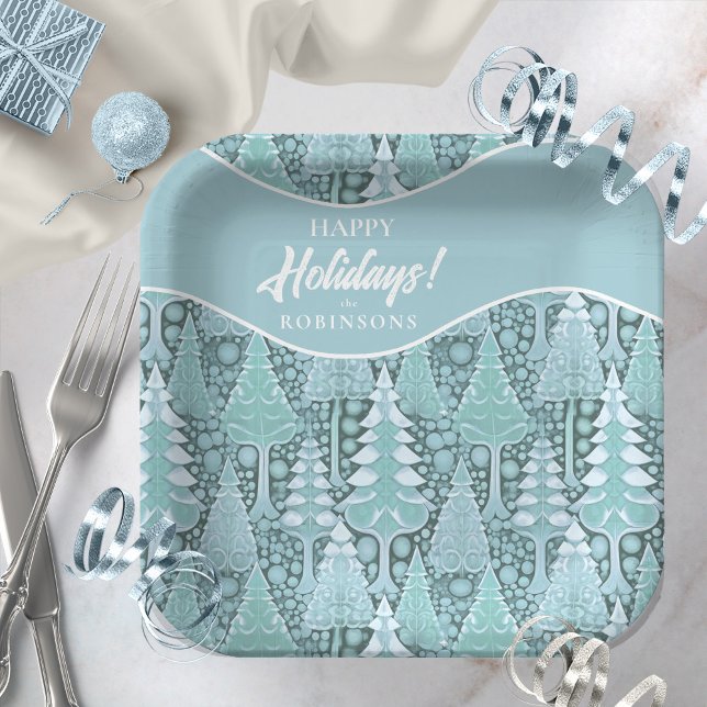 Stylized Coastal Christmas Trees Pattern#6 ID1009 Paper Plates (Creator Uploaded)