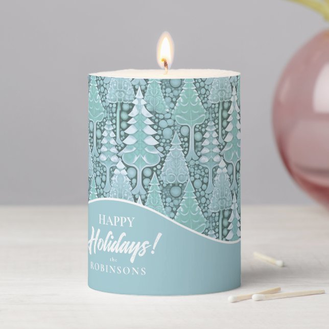 Stylized Coastal Christmas Trees Pattern#6 ID1009 Pillar Candle (In Situ)