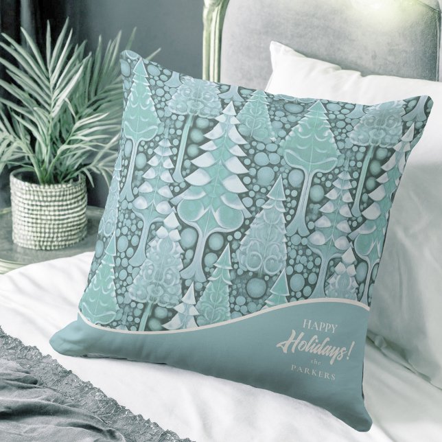 Stylized Coastal Christmas Trees Pattern#6 ID1009 Throw Pillow (Creator Uploaded)