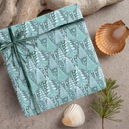 Stylized Coastal Christmas Trees Pattern6 ID1009 Wrapping Paper