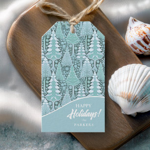Stylized Coastal Christmas Trees Pattern#6b ID1009 Gift Tags