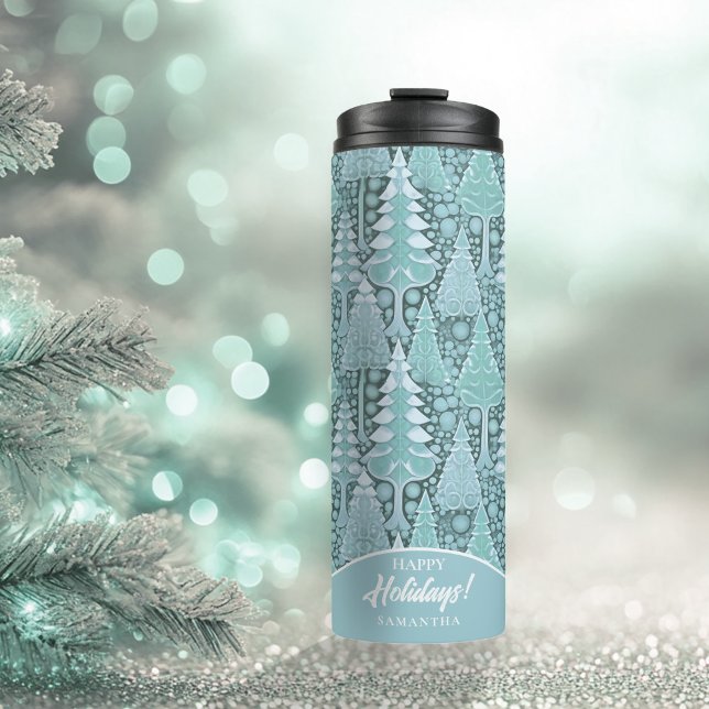 Stylized Coastal Christmas Trees Pattern#6b ID1009 Thermal Tumbler (Creator Uploaded)