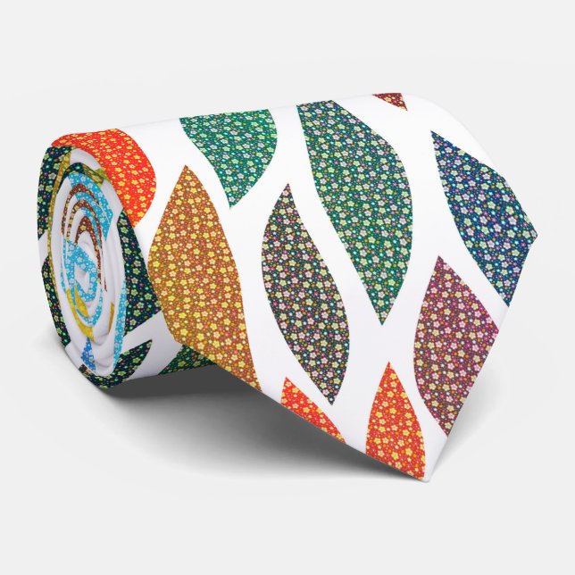 Stylized Colorful Abstract Leafs Neck Tie (Rolled)