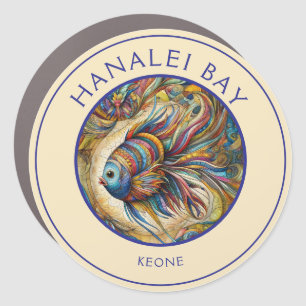 STYLIZED COLORFUL EXOTIC WHIMISCAL TROPICAL FISH CAR MAGNET