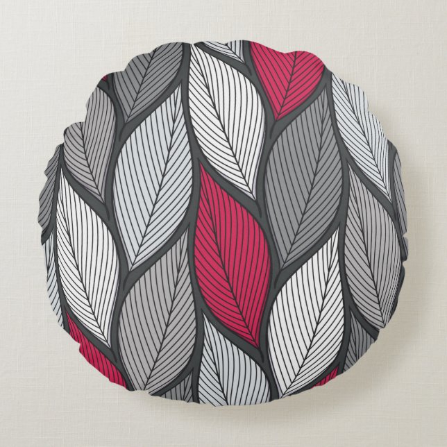 Stylized colorful leaves seamless pattern round pillow (Front)