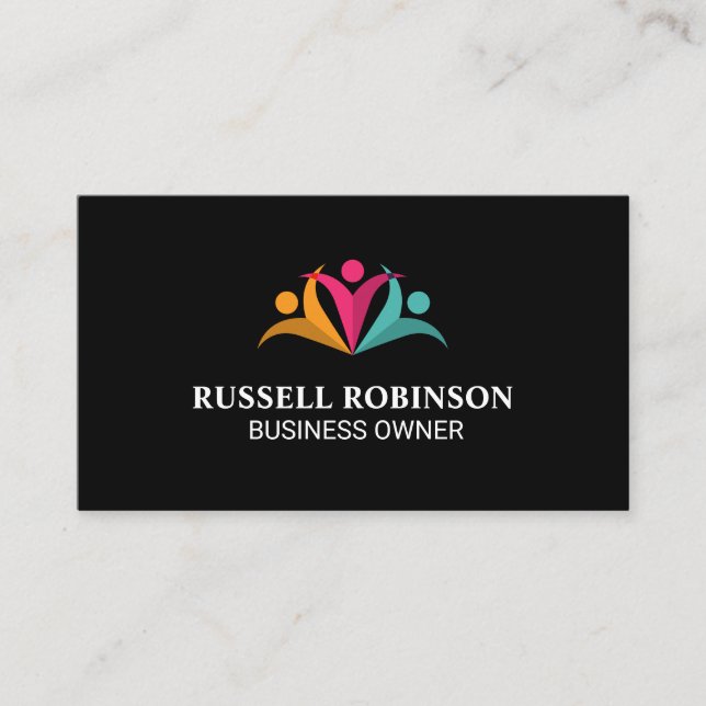 Stylized Colorful People Logo Business Card (Front)