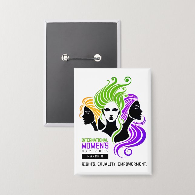 Stylized Colorful Trio of Women IWD 2025 Button (Front/Back)
