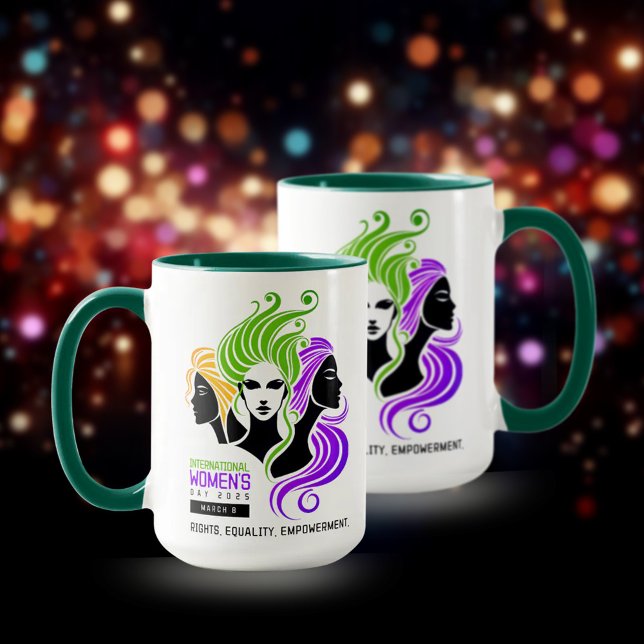 Stylized Colorful Trio of Women IWD 2025 Mug (IWD 2025 15oz Two-Tone Mugs Cover Photo)